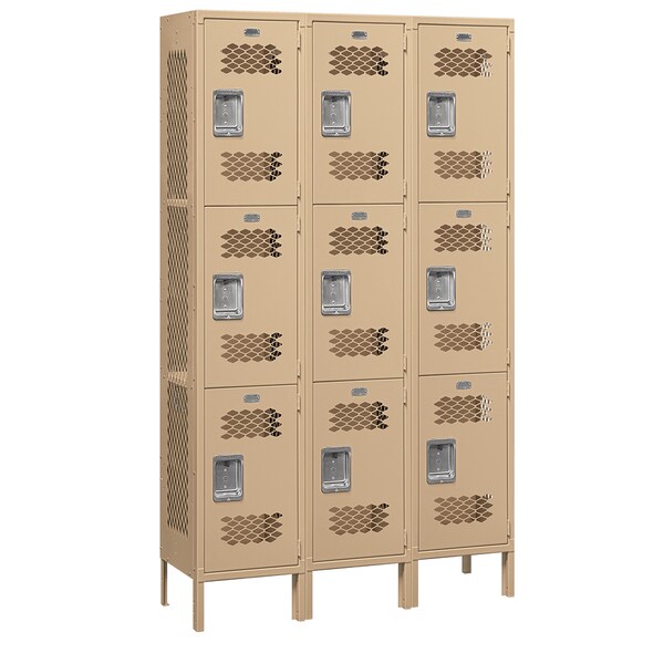Wardrobe Locker, 45" W, 15" D, 78" H, (3) Wide, (9) Openings, Tan
